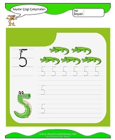 5 Rakamı Çizgi Çalışmaları Çalışma Sayfaları